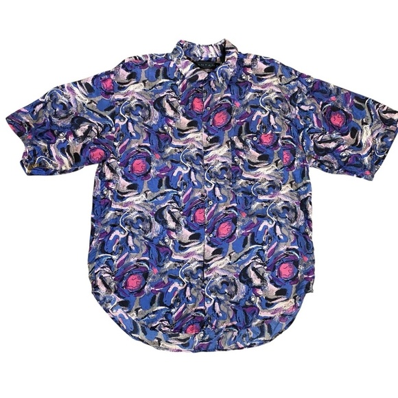 SANTANA Men's size XL 100% SILK Bright Swirl Patterned button up Shirt Vintage - Picture 2 of 7